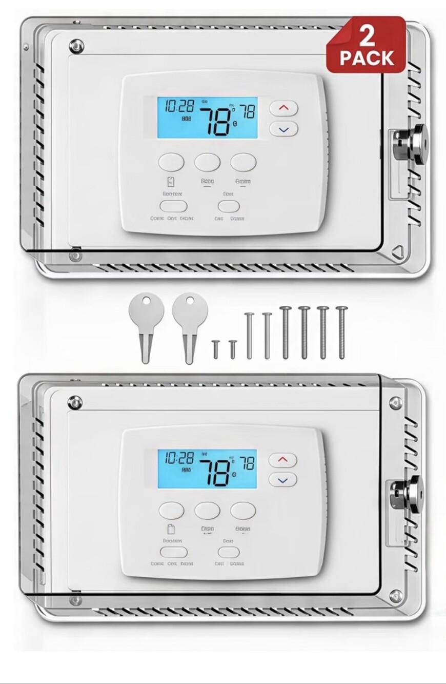 2 Pack Large Thermostat Lock Box with Key Clear Guard for AC Wall Mount